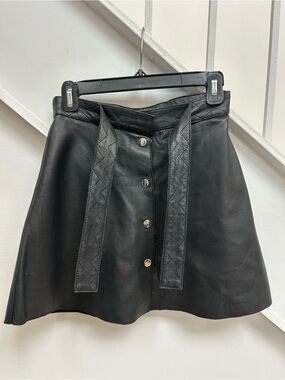 MAJE BLACK GENUINE LAMBSKIN LEATHER CIRCLE A LINE BUTTON DOWN SKIRT XS SMALL 36